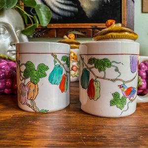 Vintage Guangzhou Arts & Crafts Chinese Pottery Mugs